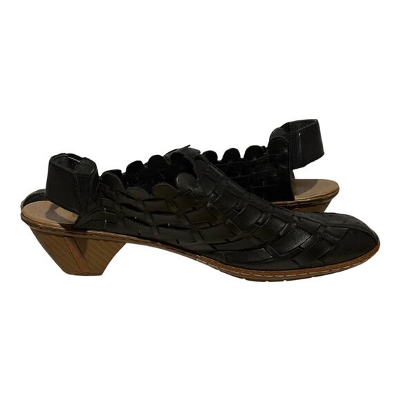 Rieker Black Woven Leather Slingback Sandals EU 42 US 11 Women's Heeled - Picture 5 of 7